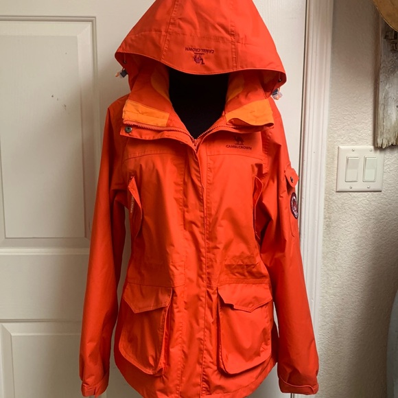 camel crown Jackets & Blazers - CAMEL CROWN Large Orange jacket with pockets and hood